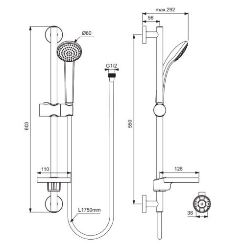 Ensemble de douche IDEALRAIN H609 flexible 1m75 PORCHET B9501AA photo du produit Secondaire 1 L