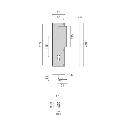 Poignée palière aluminium type Bastille clé I argent - HERACLES - I-231103CLEI pas cher Secondaire 1 L