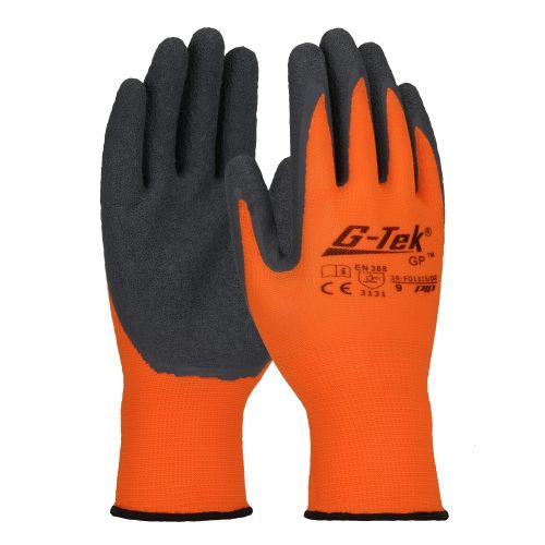 Gants haute visibilité G-Tek® enduit latex crêpé orange fluo/gris T9 - PIP - 39-FG1315-ON-9 pas cher Principale L