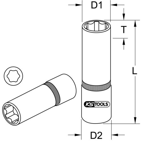 Douille longue F6 1/2'' 11mm chromé mat - KS TOOLS - 911.1241 pas cher Secondaire 1 L