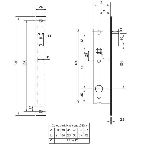 Serrure monopoint à larder profil étroit bec de cane Série 980 largeur 36mm 92MTX - METALUX - F198360200 pas cher Secondaire 1 L