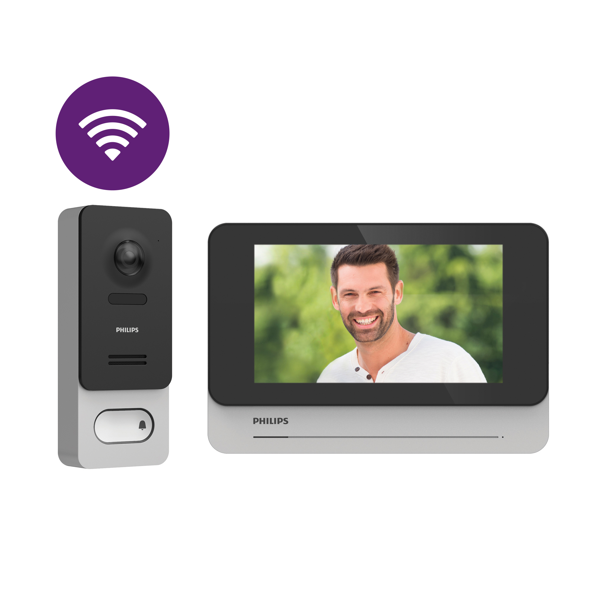 PHILIPS WelcomeEye Wireless Visiophone Connecté sans Fil Interphone Vidéo Batterie Rechargeable Écran Tactile 7 Pouces Portée Caméra Vision Nocturne Application Smartphone