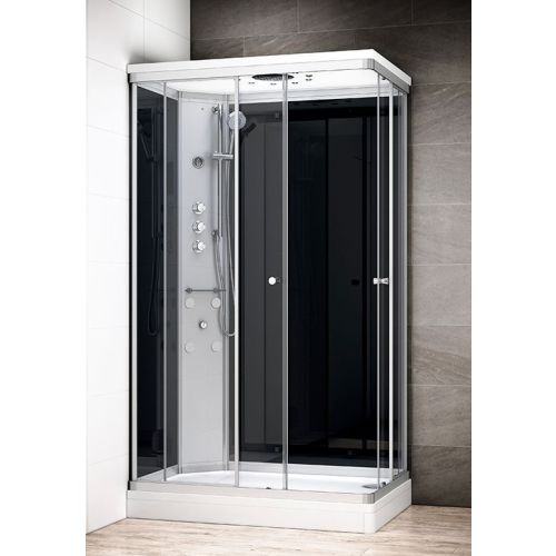 Cabine de douche Hydromassante SILVER HYDRO 120x80 gauche noir - THALASSOR - SRMN1280G-ANGLE pas cher