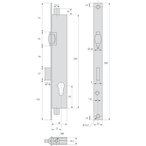 Serrure 3 points pêne dormant à rouleau coffre de 39 mm pour tringle plate STREMLER 2274.39.TI24 photo du produit Secondaire 2 L