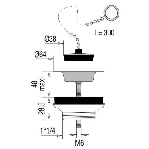 Bonde Lavabo/Bidet avec chaînette et bouchon D38 VALENTIN 00 604200 000 00 photo du produit