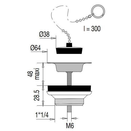 Bonde Lavabo/Bidet avec chaînette et bouchon D38 VALENTIN 00 604200 000 00 photo du produit Secondaire 1 L