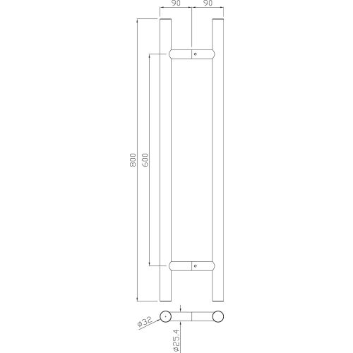 Ensemble de poignées tubulaires à tirage série 5210 32x600mm inox - HERACLES - B-INOX-PT009 pas cher Secondaire 1 L