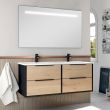 Meuble de salle de bain double vasque 4 tiroirs ALBA et miroir Led STAM noir/Chêne 120 cm COSYNEO - DUOXALBA120STAMNOIRROB photo du produit
