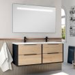 Meuble de salle de bain double vasque 4 tiroirs ALBA et miroir Led STAM noir/Chêne 120cm - COSYNEO - DUOXALBA120STAMNOIRROB pas cher