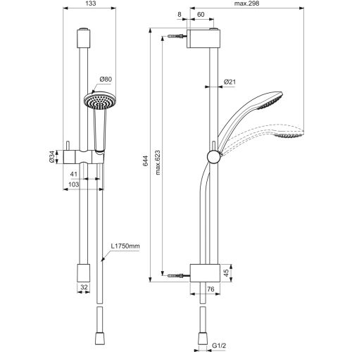 Ensemble de douche OLYOS 133x298x644 mm PORCHER D2701AA photo du produit Secondaire 2 L