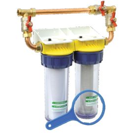 Double filtre 3/4'' BYPASS anti-calcaire avec &eacute;querre et cartouche - POLAR - FD34CBP pas cher Principale M
