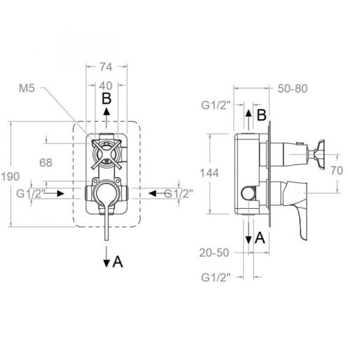 Mitigeur de douche à encastrer ADAGIO 911512SOC 2 voies or brossé - RAMON SOLER - 91D306141 pas cher Secondaire 1 L