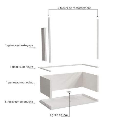 Cabine de douche Douch'Etanch First en U 130x70cm blanc - CUISIBANE - DE13070-U-B-FIR pas cher Secondaire 2 L