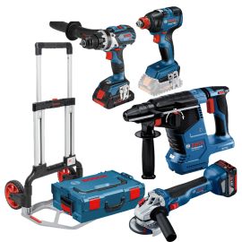 Kit 4 outils 18V Bosch (GSR110/GDX210/GWS10/GBH24) + 3 batteries + chargeur + coffret L-Boxx photo du produit Principale M