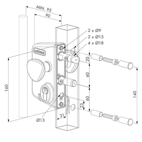 Serrure électrique à rupture pour portail battant tube 40 - 60 mm argent LOCINOX P00015037-SILV photo du produit Secondaire 1 L