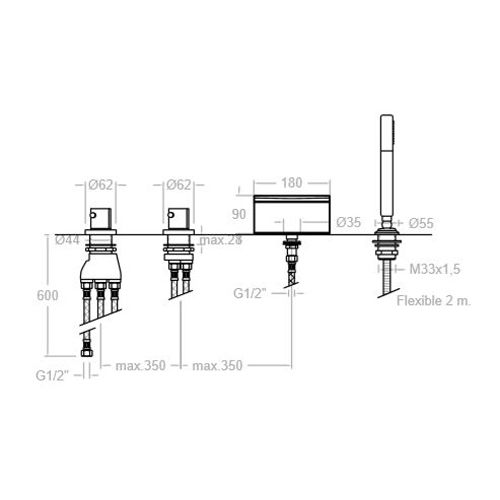 Ensemble bain-douche thermostatique sur gorge avec bec AROLA 263304TM - RAMON SOLER - 26C302909 pas cher Secondaire 1 L