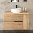 Meuble de salle de bain KING avec vasque &agrave; poser centr&eacute;e ronde - sans miroir - 2 tiroirs et un placard roble 80cm - COSYNEO - REICENTREKING80ARESB pas cher