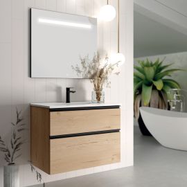 Meuble de salle de bain simple vasque 2 tiroirs CREMA et miroir Led STAM 80 cm Cosynéo - SANCREMA80STAM photo du produit Principale M