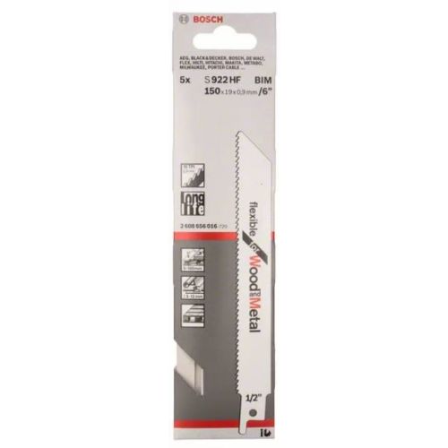 Pack de 5 lames de scie sabre S 922 HF flexible pour bois et métal 150 mm BOSCH 2608656016 photo du produit Secondaire 2 L