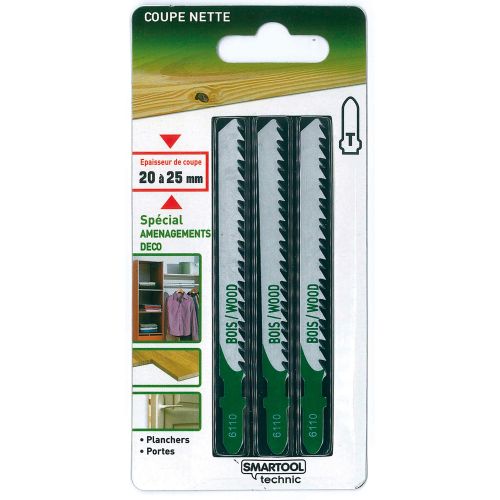 3 lames scie sauteuse type T pour bois déco 20 à 25 mm SMARTOOL TECHNIC 961102 photo du produit Principale L