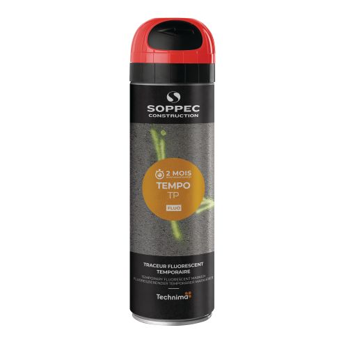 Bombe peinture temporaire Tempo TP 500ml - rouge fluo - SOPPEC - 141613O pas cher