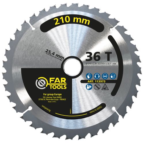 Lame de scie circulaire TCT pour bois - métal 210 mm x 25,4 mm 36 dents FARTOOLS 113973 photo du produit Principale L