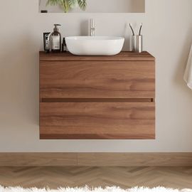 Meuble de salle de bain IDA 90cm avec plateau et vasque à poser arrondie 2 tiroirs sans miroir noyer (bois foncé) - COSYNEO - BOS2CIDA90ZEUSNOGB pas cher Principale M