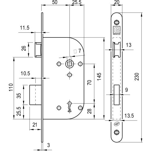 Coffre monopoint L700-NF cl&eacute; L 50mm noir 2 cl&eacute;s sans g&acirc;che - HERACLES - I-L730-50N pas cher Secondaire 5 L