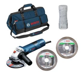 Pack meuleuse angulaire 720 W Bosch GWS 7-125 + disques diamant + sac de transport + fraise - 06159975H2 photo du produit Principale M