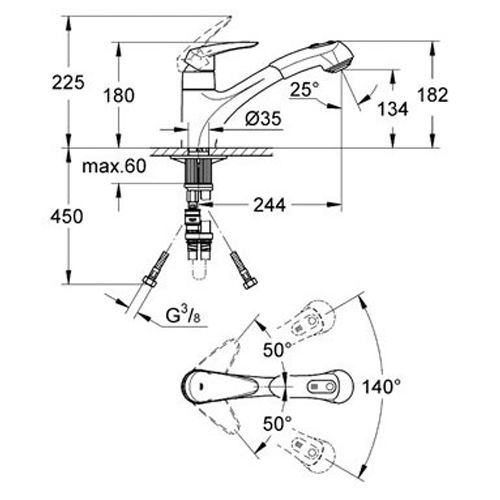 Mitigeur évier bec bas EURODISC avec douchette extractible - GROHE - 32546-001 pas cher Secondaire 1 L