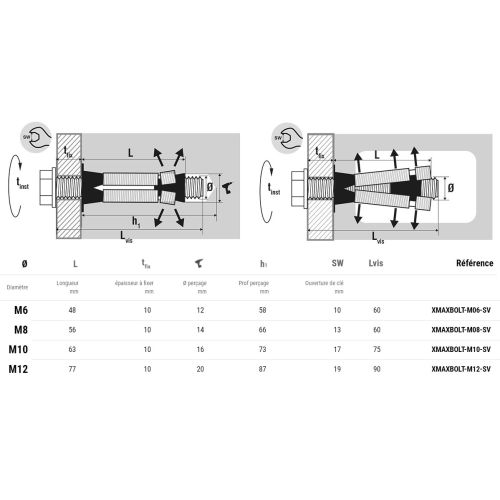 Chevilles multi-matériaux charges lourdes acier zingué sans vis M6 boîte de 25 - SCELL-IT - XMAX-BOLT-M06-SV pas cher Secondaire 2 L