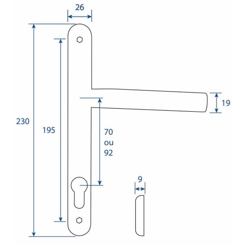 Ensemble 1394 entraxe 70 mm sur plaque étroite clé I inox brossé HERACLES B-INOX-PE05 photo du produit Secondaire 1 L