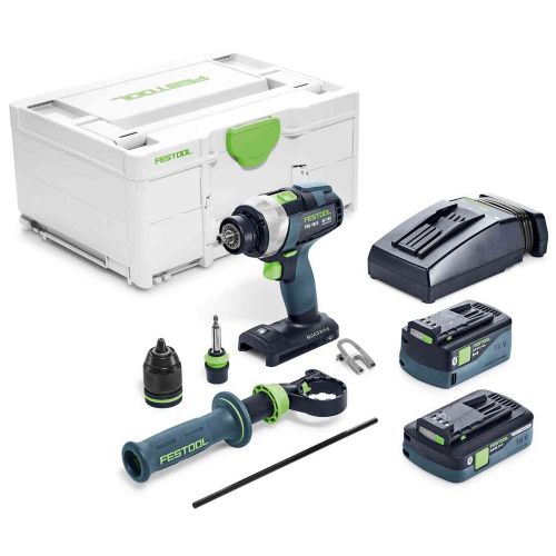 Perceuse-visseuse 18 V QUADRIVE TDC 18/4 5,0/4,0 I-Plus + 1 batterie 4 Ah + 1 batterie 5 Ah + chargeur + Systainer SYS3 FESTOOL 577649 photo du produit