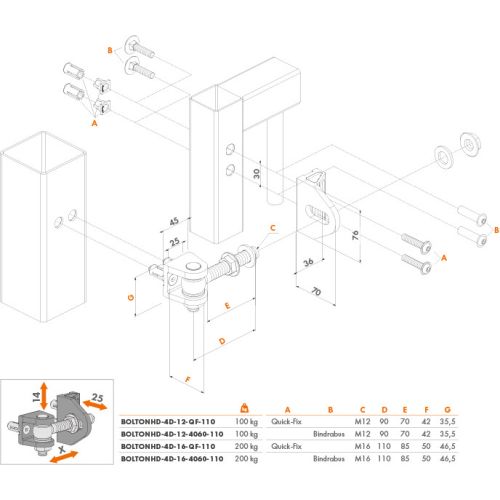 Charnière à visser Bolton HD4D 16 mm Quick-Fix noir 9005 LOCINOX P00013389-9005 photo du produit Secondaire 1 L