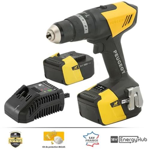 Perceuse à percussion 18 V EnergyDrill18VP40N + 2 batteries 4 Ah + chargeur rapide + coffret PEUGEOT OUTILLAGE 250317 photo du produit Secondaire 1 L