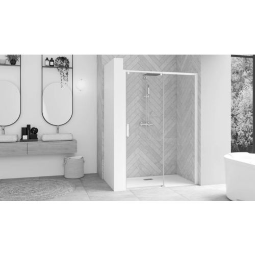 Paroi de douche SMART DESIGN coulissant 137-150 blanc sans seuil verre transparent gauche C-2 - KINEDO - PA9235BTNEG-2 pas cher