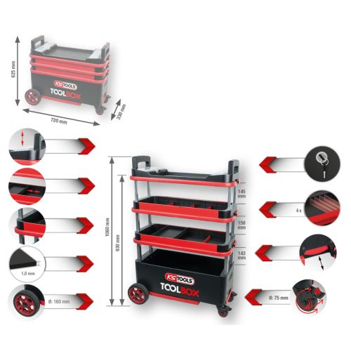Chariot escamotable Toolbox KS TOOLS 895.0015 photo du produit Secondaire 1 L