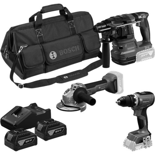 Set de 3 outils 18V (GSR 18V-65 + GWS 18V-8 + GBH 18V-22) + 2 batteries 4Ah + chargeur rapide + sac de transport - BOSCH - 0615A50094 pas cher