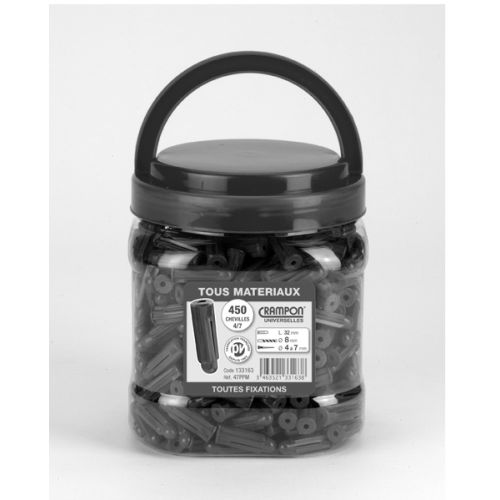 Cheville crampon universelle 4-7mm en pot plastique de 450 - VINMER - 133163 pas cher Secondaire 3 L