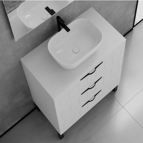 Meuble de salle de bain CALA 60cm avec plateau et vasque à poser ovale 3 tiroirs sans miroir blanc - COSYNEO - EPOCALA3C60BLAPBBZEUS pas cher Secondaire 2 L