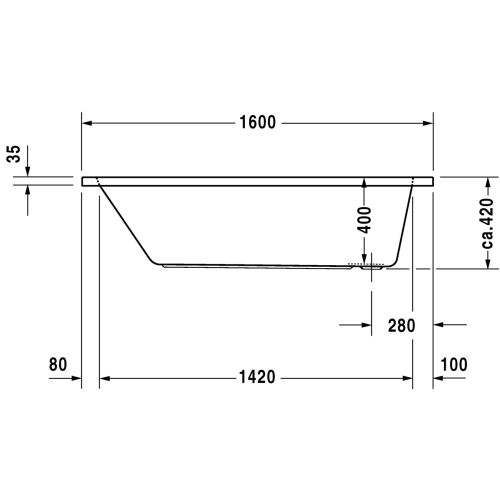 Baignoire D-CODE 160x70 blanc écoulement latéral avec pieds DURAVIT 700103000000000 photo du produit Secondaire 2 L