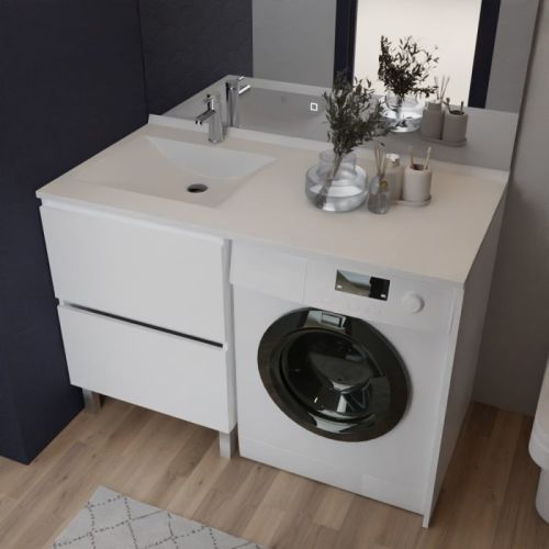 Ensemble meuble de salle de bain IDEA avec emplacement lave-linge plan vasque déportée à gauche 124cm blanc - CUISIBANE - IDM00_124GBL_F pas cher Secondaire 1 L