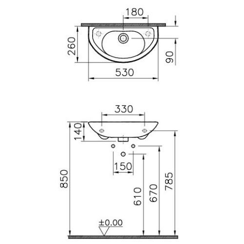 Lave-mains ARKITEKT 53x26cm étroit avec trop plein - VITRA - 6024L003-1551 pas cher Secondaire 1 L