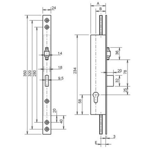 Serrure 3 points pêne dormant à rouleau coffre 92MTX T8 45mm T24 - METALUX - F1T8450200 pas cher Secondaire 2 L