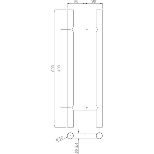 Ensemble de poignées tubulaires à tirage série 5210 32 x 400 mm inox brossé Héraclès B-INOX-PT005 photo du produit Secondaire 1 L