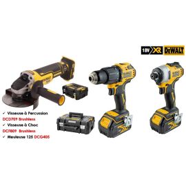 Pack de 3 outils 18V Dewalt (DCD709 + DCF809 + DCG405) + 2 batteries 4 Ah + chargeur + TSTAK photo du produit Principale M