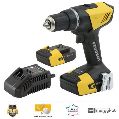 Perceuse-visseuse 18 V EnergyDrill18V20 + 2 batteries 2 Ah + chargeur + coffret PEUGEOT OUTILLAGE 250312 photo du produit Secondaire 1 L