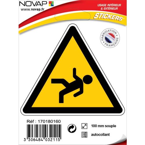 Panneau ''Danger de chute'' vinyle adh&eacute;sif triangle 100mm - NOVAP - 4032115 pas cher