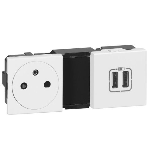 Prise de courant 2P+T surface + chargeur 2 USB type-A MOSAIC 2x2 modules blanc - LEGRAND - 077595 pas cher
