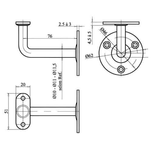 Support rampe coudé fixe noir - MAP - MAP-6110N pas cher Secondaire 1 L